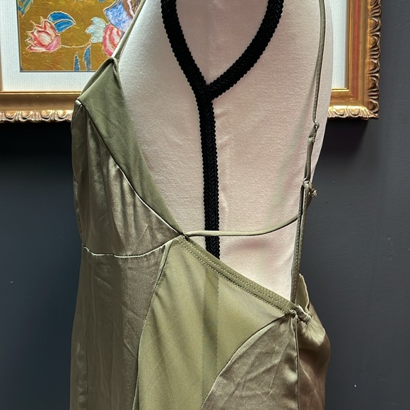 FREE PEOPLE Intimately City Cool Midi Slip Dress Olive Satin Sheer Khaki Green L - Picture 10 of 10